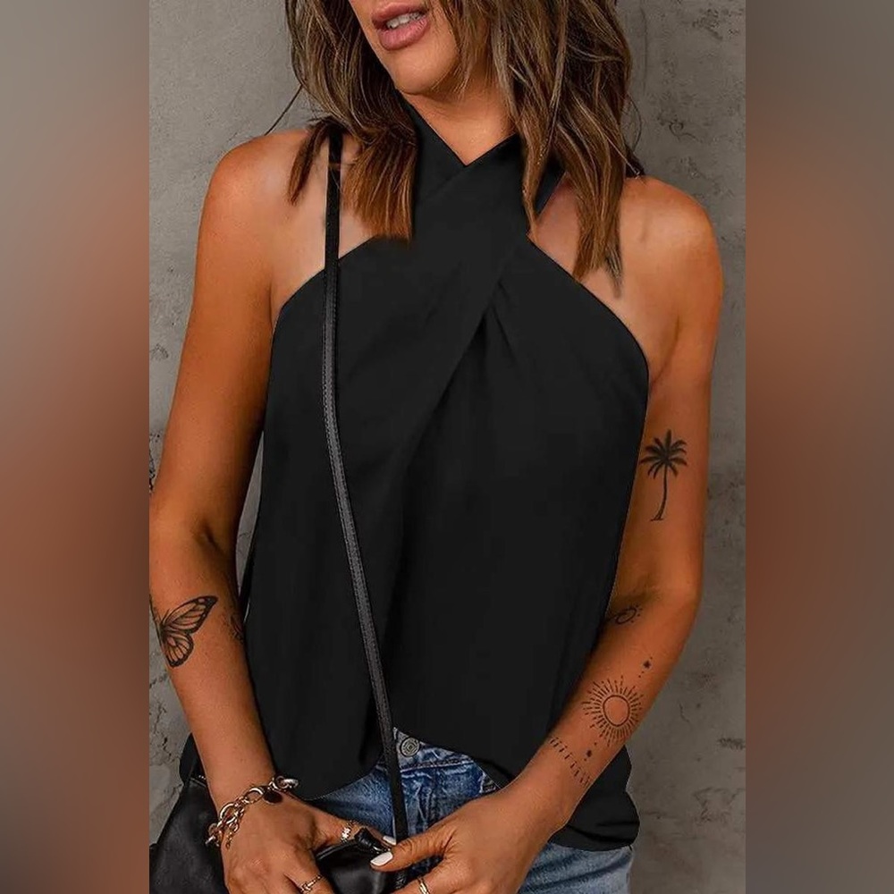Casual Black Crisscross Tank Top